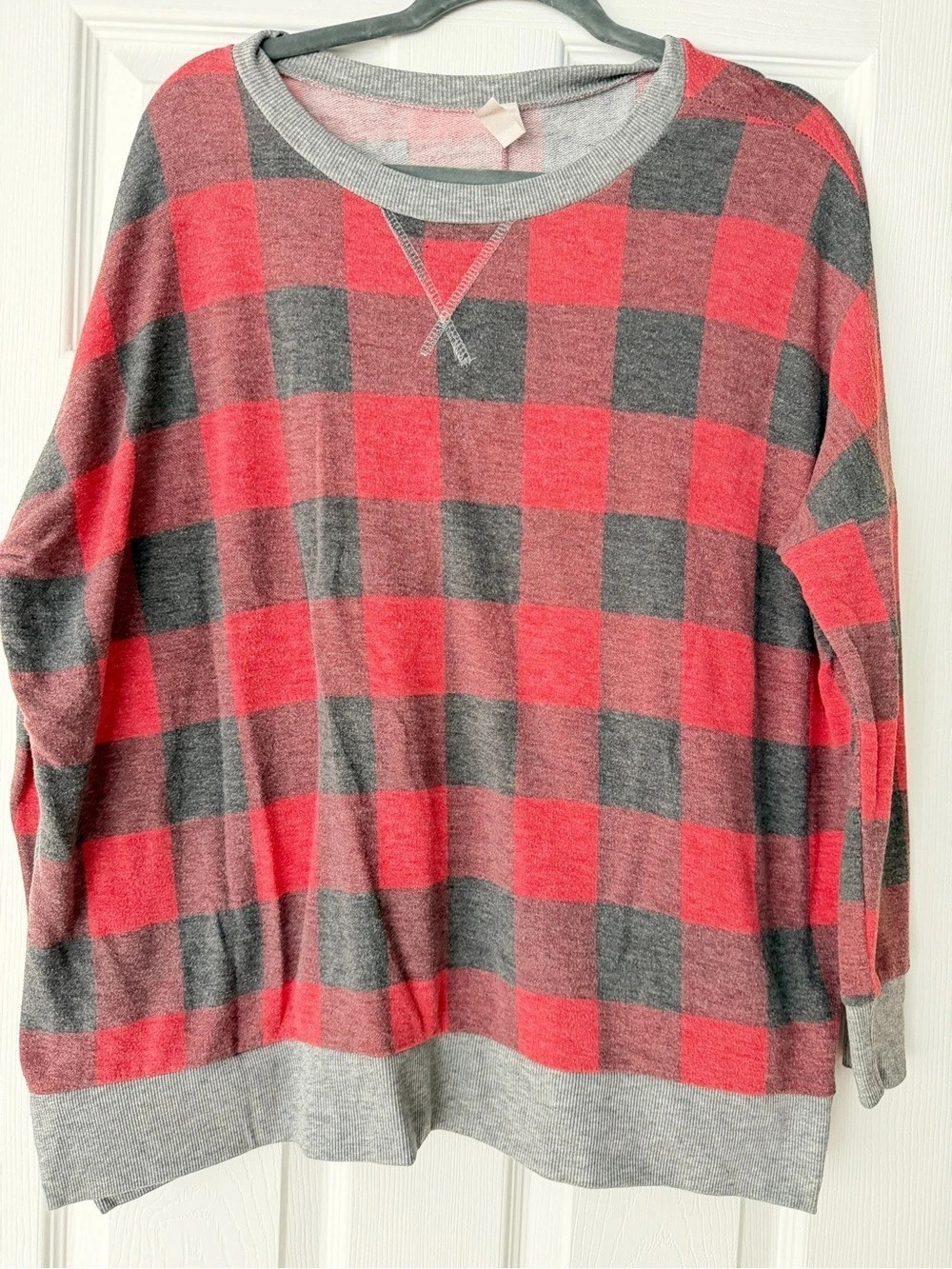 Red & Gray Checkered Long Sleeve Top